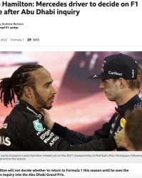 开云-英媒：阿布扎比风波案调查结果将决定汉密尔顿去留